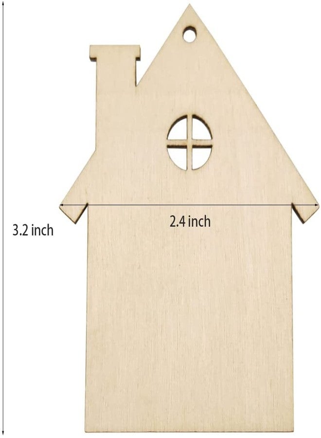 Cliths Pack of 10 Wooden House Cutout Ornaments - Small Wood Crafts Shaped Hanging Ornaments Gift Tags for Wedding Birthday Christmas Home Party Decoration - Image 2